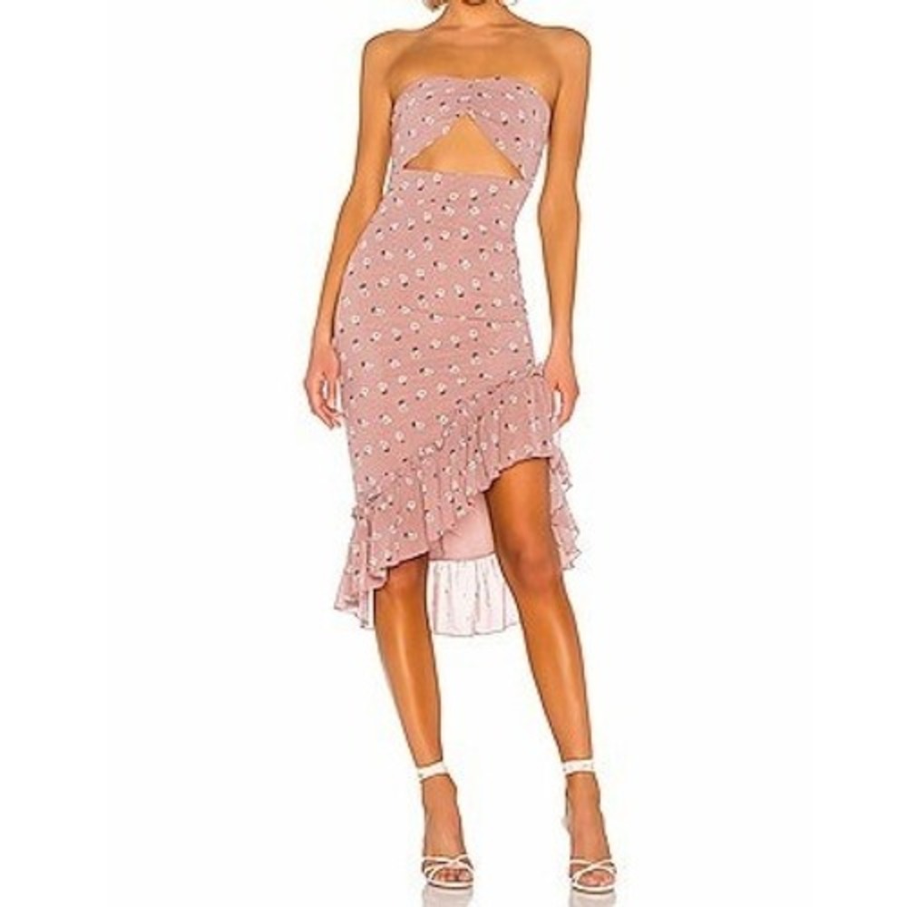 Superdown Dion Strapless Dress Small Dusty Rose Pink Floral Cutout Ruffle Party